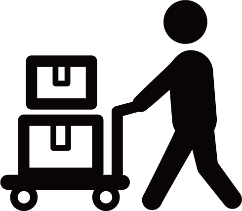 台車で段ボールを運ぶ人のイラスト